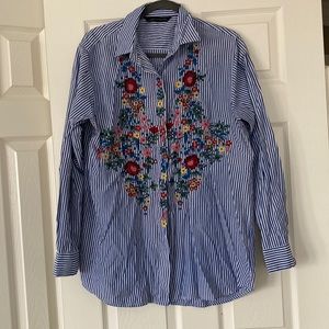 Floral striped dress shirt.